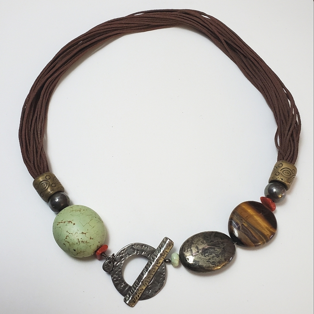 Silpada - Multi Stone Necklace - N1891 Sterling Turquoise Tiger Eye Pyrite Coral